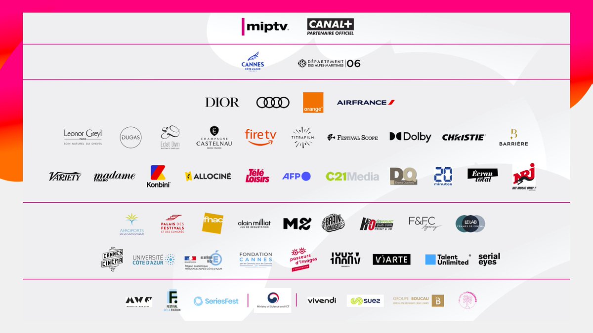 CANNESERIES's tweet photo. Merci à tous les partenaires présents à nos côtés pour faire de #CANNESERIES S5 un événement incontournable ! ✨ https://t.co/rnhhpiRqlY