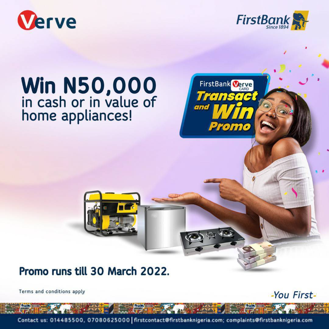 ManLike_Nesta's tweet photo. Home appliances are up for grabs courtesy of @FirstBankngr ππ½ππ½
Make up to 8-16 transactions from now till 30th March with your #FirstBankVerveCard and you could be part of the winners this month.Make sure you donβt miss out.
#TransactandWinPromo https://t.co/k9K1KdKtIe