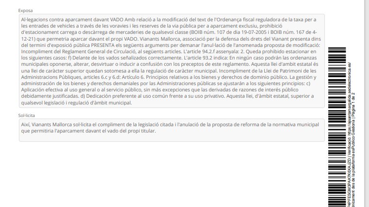 VianantsMca's tweet photo. Avui hem presentat al·legacions contra el permís d'aparcar davant el VADO propi i el ús privatiu de l'espai públic.
Ajuntament sense espai digne per als vianants es dedica a fomentar el domini del cotxe.
Ja està bé de polítiques de mobilitat populistes!
#SantaMargalida
#Monjo https://t.co/w7Stsibypn