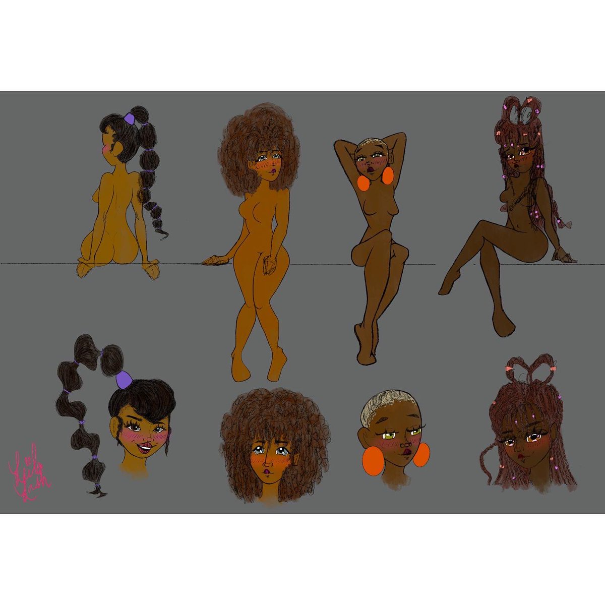 leilalasherz's tweet photo. Finished these beautiful melanated babes. I need to work on my curly hair drawing though (well, hair in general. Lul) ❤️‍🔥💕🌸 #sketch #artist #illustration #melanatedmagic #melanatedqueens  #cartoon #cartoonist #kawaiiart #animestyleart #digitalsketch  #diverseart #diversecartoon https://t.co/U3wwZ17UN6