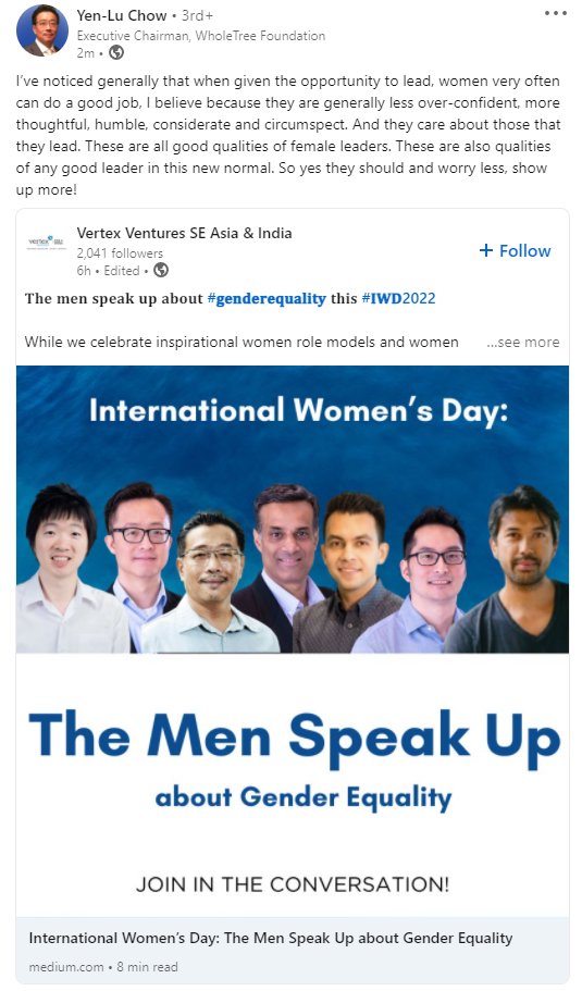 ElocinImages's tweet photo. I'm really looking forward to their all-female panel on International Men's Day which will talk about encouraging men to take workplace opportunities and what women think of male leadership. Should be great! #InternationalWomensDay2022 #missedthepointentirely #equality https://t.co/HXZz1FG0tR