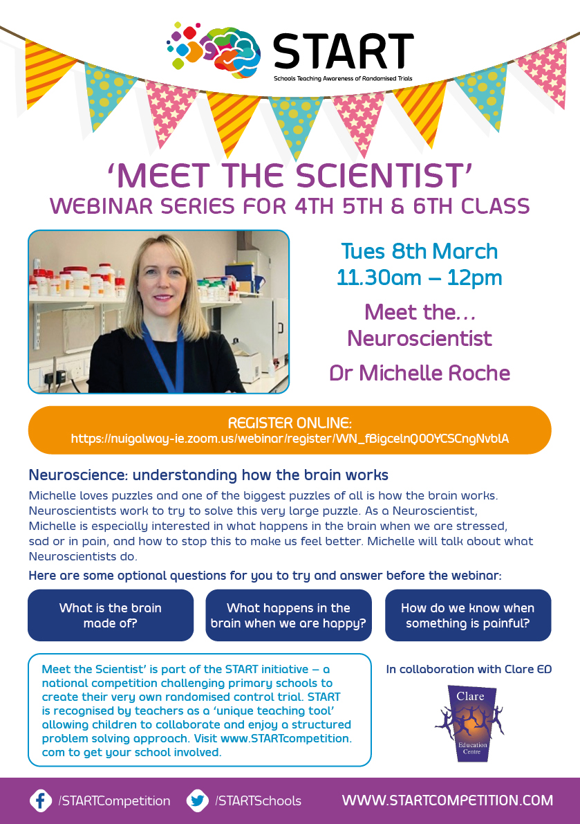 STARTSchools's tweet photo. 🌞Looking forward to seeing you at the #Startcompetition Meet the Scientist webinar today at 11.30am.
🌈Dr Michelle Roche will be telling us all about being a Neuroscientist!
Register your class and find out more at: https://t.co/DtLfyOsmo7 https://t.co/OKz7GbwSSU