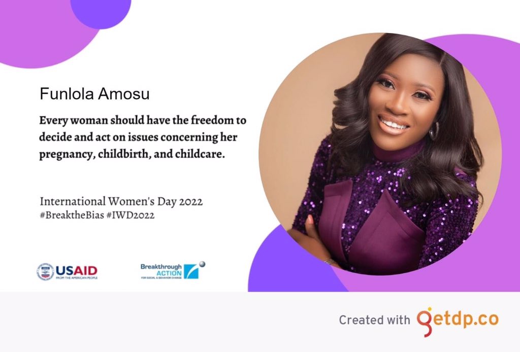 FunmiAmosu's tweet photo. #breakthebias Every woman should have the freedom to make decisions and act concerning her pregnancy, childbirth, and childcare. @banigeria @USAIDGender #banOyo https://t.co/0EOSAJO6Nn