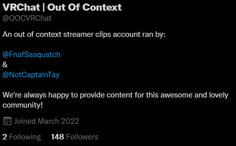 OOCVRChat's tweet photo. Every time we'e woken up, we're always surprised by the amount of support. Nearly 150 followers in the span of 4 whole days. You guys are really something special, and we love you for it! Thank you so much for the positive feedback, we really appreciate it. - FNAF and Tay https://t.co/qoCGGEA78M