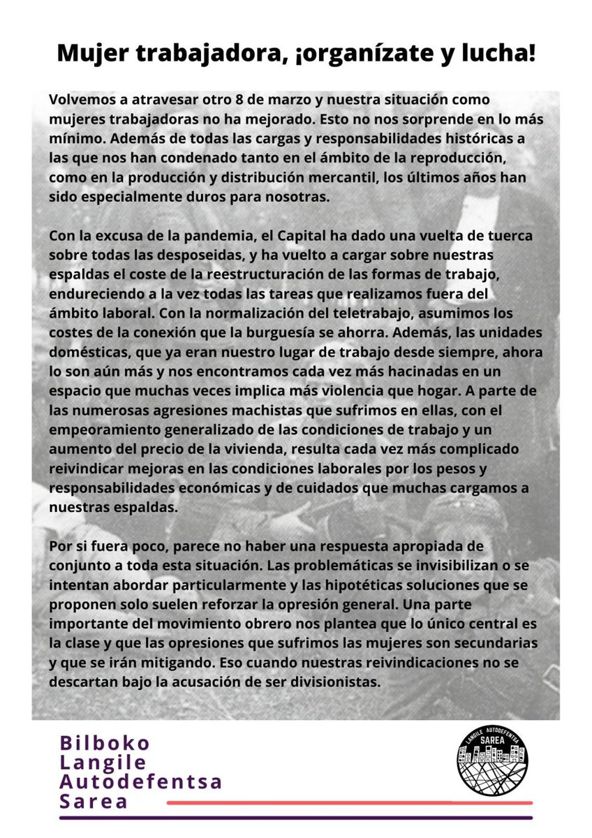 BilbokoS's tweet photo. Mujer trabajadora, ¡Organízate y lucha! https://t.co/W66cIQx8PD
