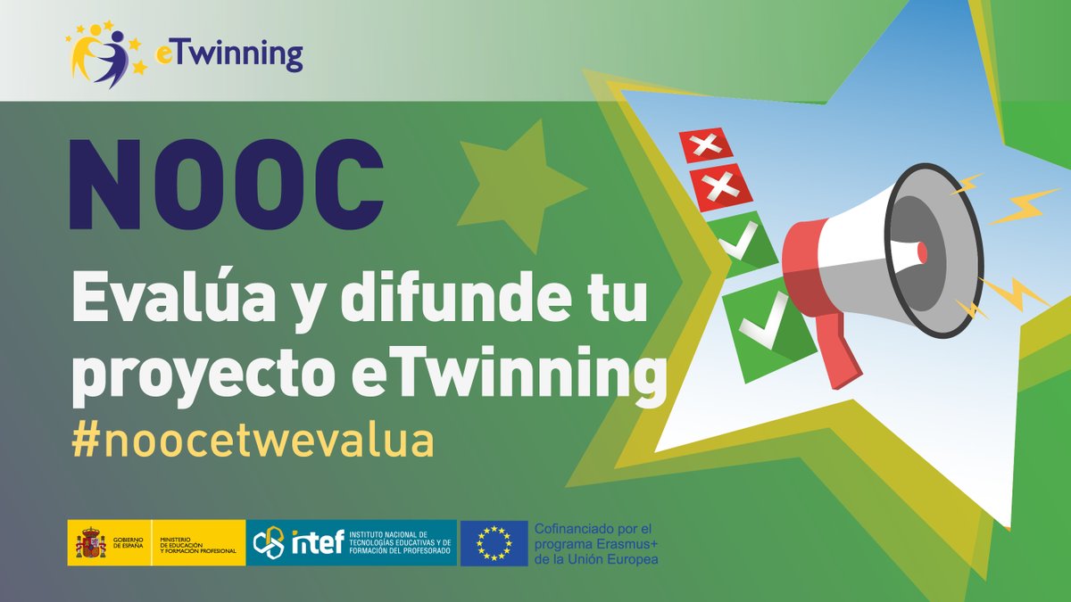📣💻 Mañana comienza el NOOC #noocetwevalua "Evalúa y difunde tu proyecto eTwinning (4ª ed.) ¡¡Inscríbete y participa!! 📅 09-18 de marzo 
👉enlinea.intef.es/courses/course…