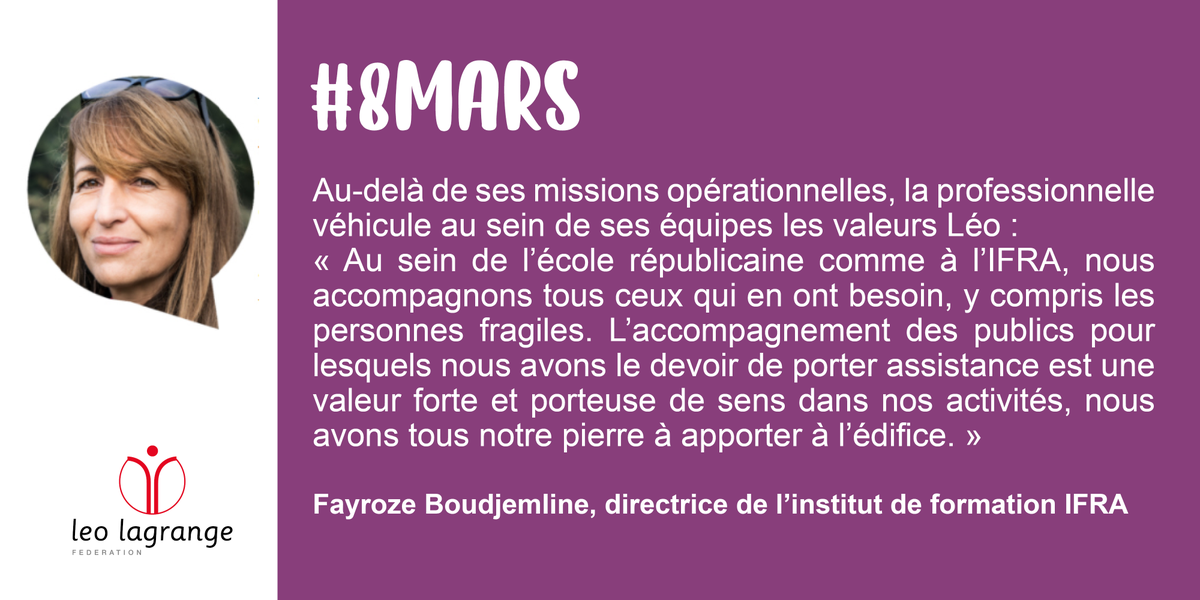 [#8Mars]
💪 Journée internationale pour les #droitsdesfemmes : la Fédération Léo Lagrange met à l'honneur ses salariées ! 
🤲 Un florilège de quelques unes des salariées qui agissent au quotidien pour porter les valeurs et le projet de notre mouvement !
👉 bit.ly/3CvFv6b