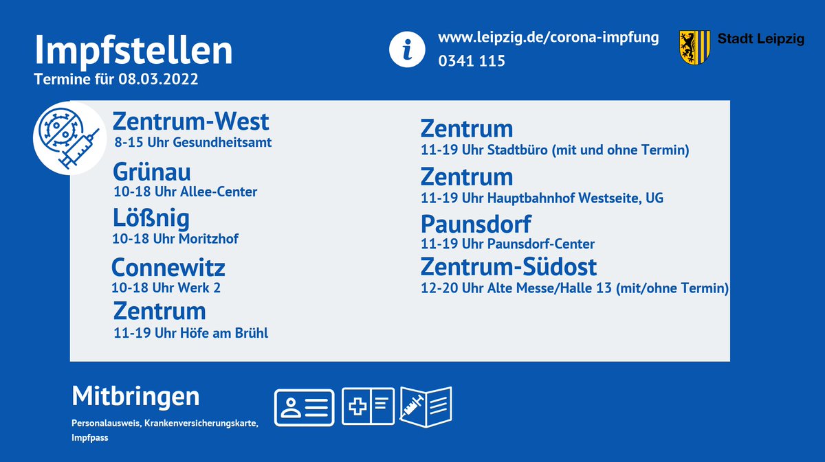 Infografik zu Impfstellen in Leipzig, alle Infos im Tweetetext