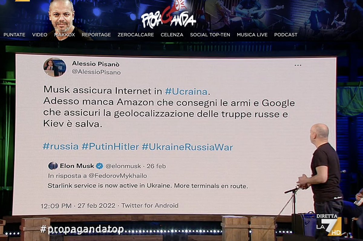 AlessioPisano's tweet photo. Ecco i miei 15 secondi di fama.
Mio tweet in risposta a Elon Musk ripreso da Propaganda Live
@welikeduel @La7tv https://t.co/iLhyfZ1J00