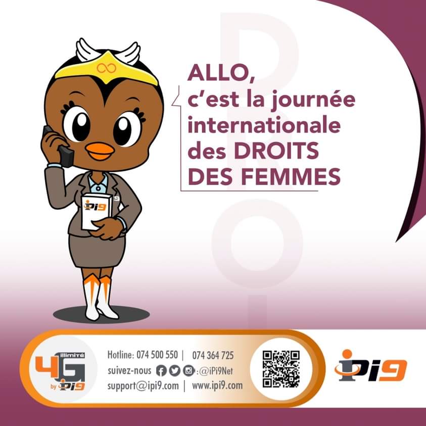 Allô, la femme est à l'honneur ce  jour, nous célébrons la journée internationale des droits de la femme.  
Excellente journée à toutes les femmes.

#iPi9
#Nos_Pass_Illimité_4G_LTE
#SurfEnBig