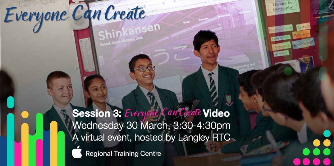 LangleyGS_Tech's tweet image. Our 3rd #EveryoneCanCreate #AppleRTC event is happening at 3:30pm on Weds 30th March. Join one of our science teachers, Mo Pacha (@BiologyLgs) to explore how the power of Video helps students interpret and express concepts and ideas! Book via EventBrite: tinyurl.com/2p93ffea.