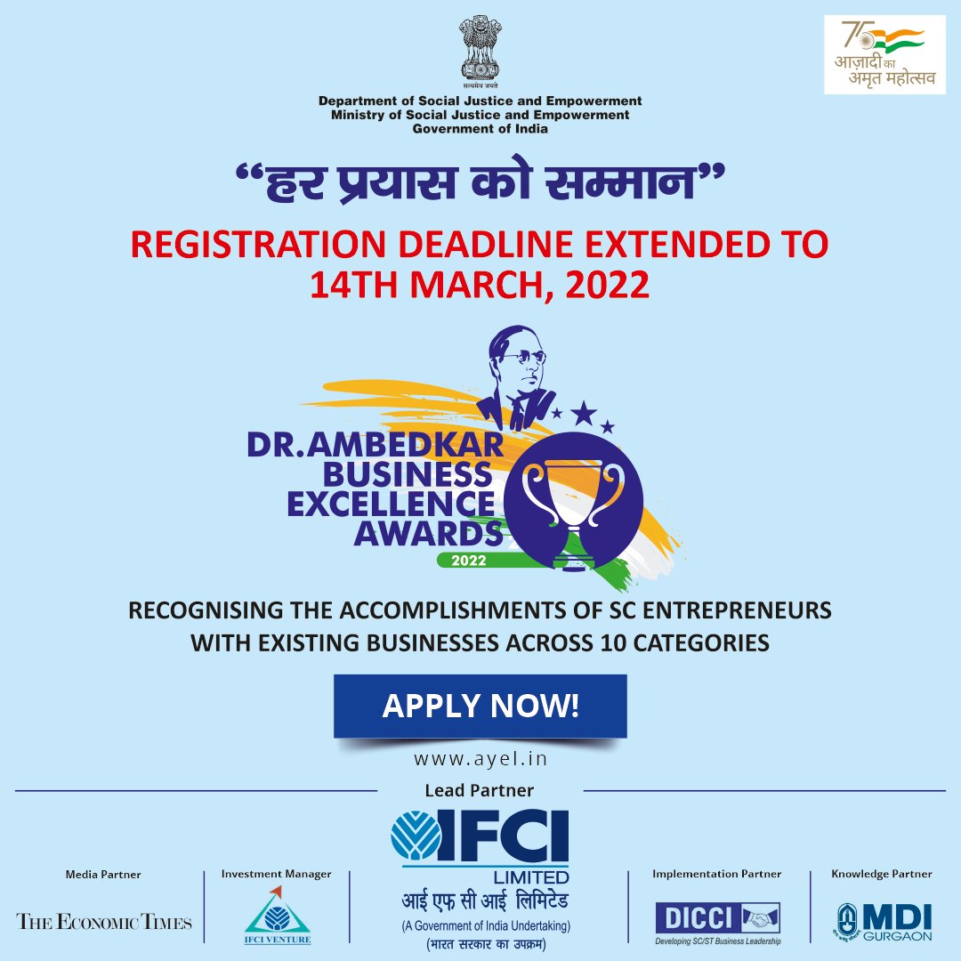 NOW WHAT'S THE EXCUSE FOR MISSING OUT ON THE OPPORTUNITY?
Registration deadline extended to 14th March' 2022

We are accepting applications.
Log on to ayel.in to register

<a href="/IFCI_LTD/">IFCI LIMITED</a> <a href="/DICCIorg/">DICCI</a>
#ifci