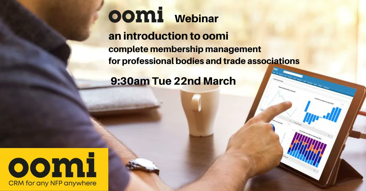 oomiCRM's tweet photo. Are you struggling with your membership tech? Join Joel Trotman on our next webinar at 9:30am Tue 22 March to get insight on how oomi's functionality and integration capabilities can enhance your #membership services and drive internal efficiencies. https://t.co/S3OpsRaC4u https://t.co/RCkv5Syr5v