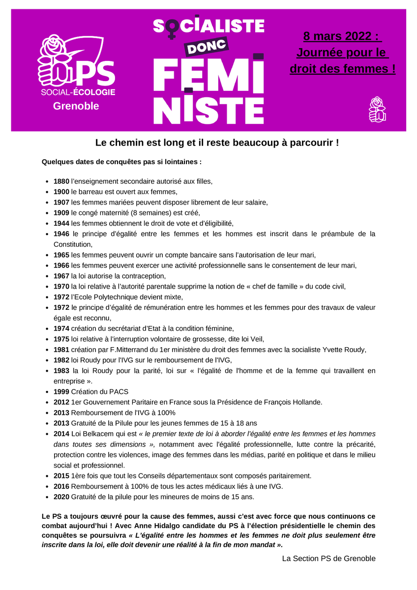 PS_Grenoble's tweet photo. 🌹 Le @PS_Grenoble  soutient la Grève Féministe pour l'Égalité du 8 mars 2022 ! https://t.co/Qy5FUOUfZ3