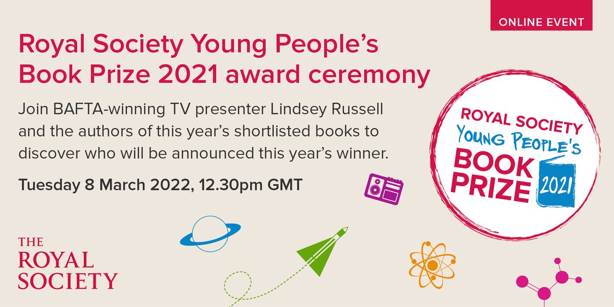 royalsociety's tweet photo. Join us at 12.30 today as we get ready to announce the winner of the Royal Society Young People's Book Prize! Join host @Linds_bluepeter, meet the authors and try your hand at the Big Quiz before finding out who has taken home the prize: #YoungSciBooks https://t.co/qf1NCHT7XI https://t.co/nonW6WMTVy