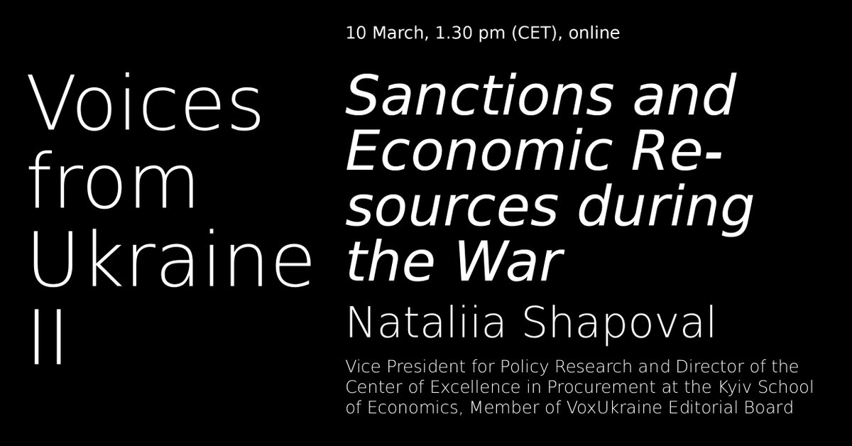 UkraineCalling's tweet photo. 10 March, 1.30 p.m. (CET): We will talk with Nataliia Shapoval from the Kyiv School of Economics, on "Sanctions and Economic Resources during the War". More info here: https://t.co/pnmwZ1mJ2T
 @viadrina @Viadrina_IFES 
 @ZOiS_Berlin @mminakov @UmlandAndreas @IEP_Berlin https://t.co/qUA8cCOs28