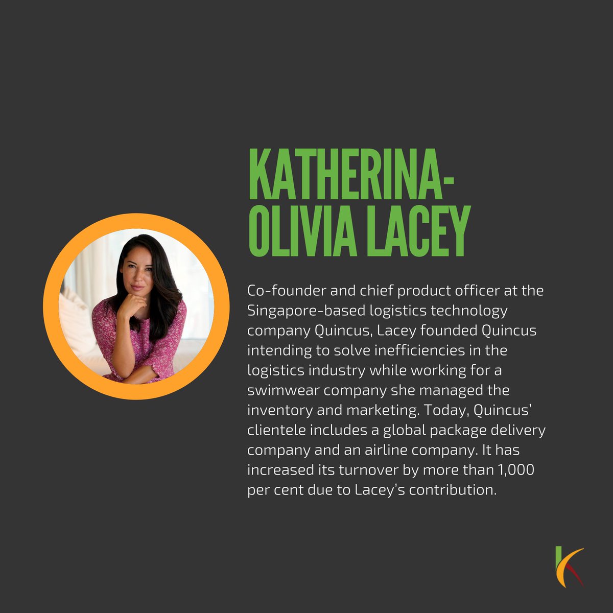 keyuracloud's tweet photo. Powerful women in logistics

#KatherinaOliviaLacey: Co-Founder &amp; Chief Product Officer at @Quincus. #womenempowerment #IWD2022 #womenpower https://t.co/8ZCjBW8pOW