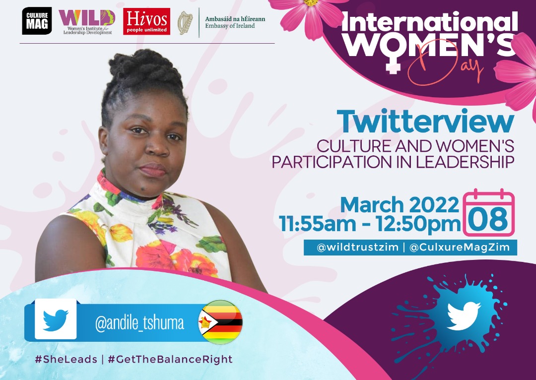 wildtrustzim's tweet photo. @CulxureMag will be joined by @andile_tshuma who will be presenting on: Culture and women’s participation in leadership
#SheLeads
#GetTheBalanceRight
@abbymncube
@kwanele_wandile
@CarolineMugida
@KarimAyibu
@DebraDlamini
@ChiveyaJennifer
@HivosWiL
@hivos
@hivosrosa https://t.co/zR1yGO8oaM