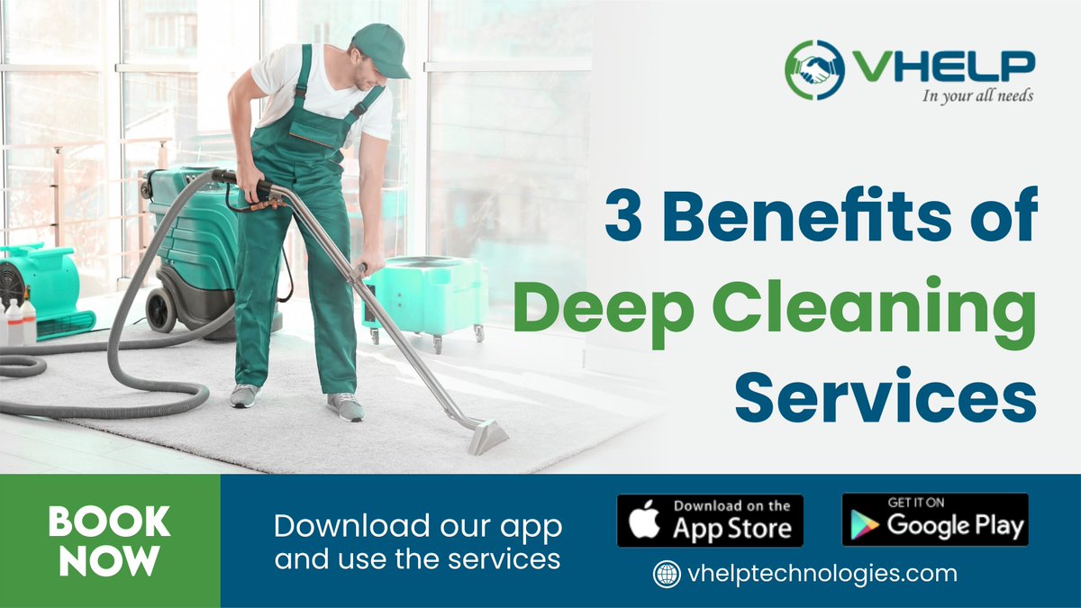 VHelpHomeServi1's tweet photo. Deep Cleaning experts clean your residence and workspace to perfection to benefit you in many ways. Some of these are perfect cleaning, more time for personal care, and less bother about spending money on appliance repair. Get the #VHelp mobile for the best deep cleaning services https://t.co/bT66x6tZp9