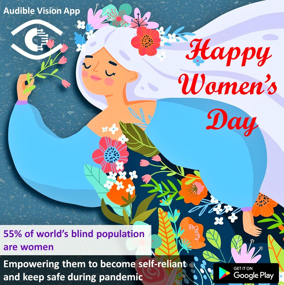 audivisionapp's tweet photo. Happy Women's Day! 💐
Download App - https://t.co/J2eNBOVa4J
#HappyWomensDay2022 #WomansDay #Blind #blindgirl #blindness #lowvision #empoweringwomen #EmpowerHer #empowerment https://t.co/aw0Ix2mSXs