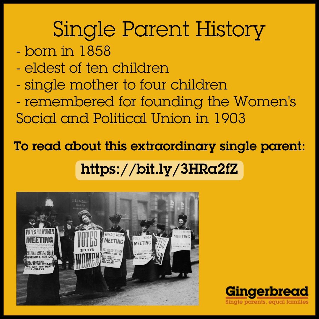 Gingerbread's tweet photo. Known for founding the Women's Social and Political Union and her integral role in the UK suffragette movement, Emmeline Pankhurst was also a single mother to four children.
Read her story: https://t.co/fLD4o8Ipus

#IWD2022 #SingleParentHistory #SingleParentStrength https://t.co/neAVJAMckp