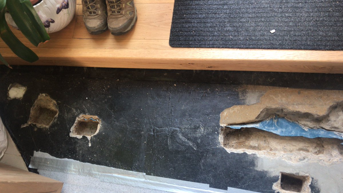 pure_diy's tweet photo. On site and and the customer got a problem where when it rains the holes fill up with a bit of water and I looked out side and can not see where any water would be getting https://t.co/v10KcauuK4