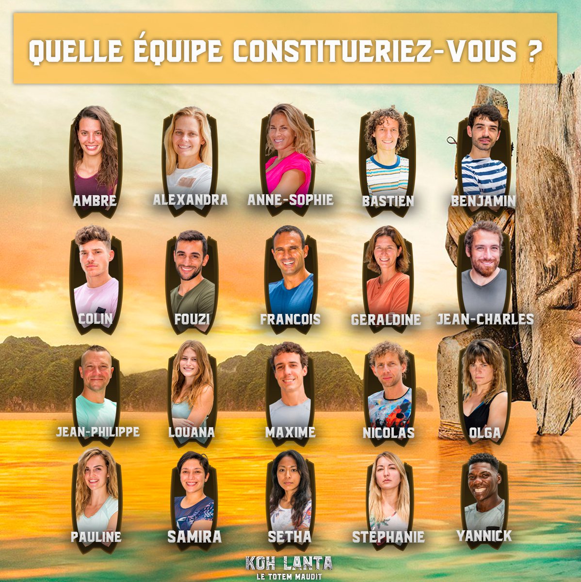 #KohLanta   #KohLanta2022
🔥 Ce soir, vous allez enfin retrouver les jaunes et rouges !
🤔 Si vous étiez chef d'équipe, vous choisiriez quels aventuriers ?  #KohLantaLeTotemMaudit