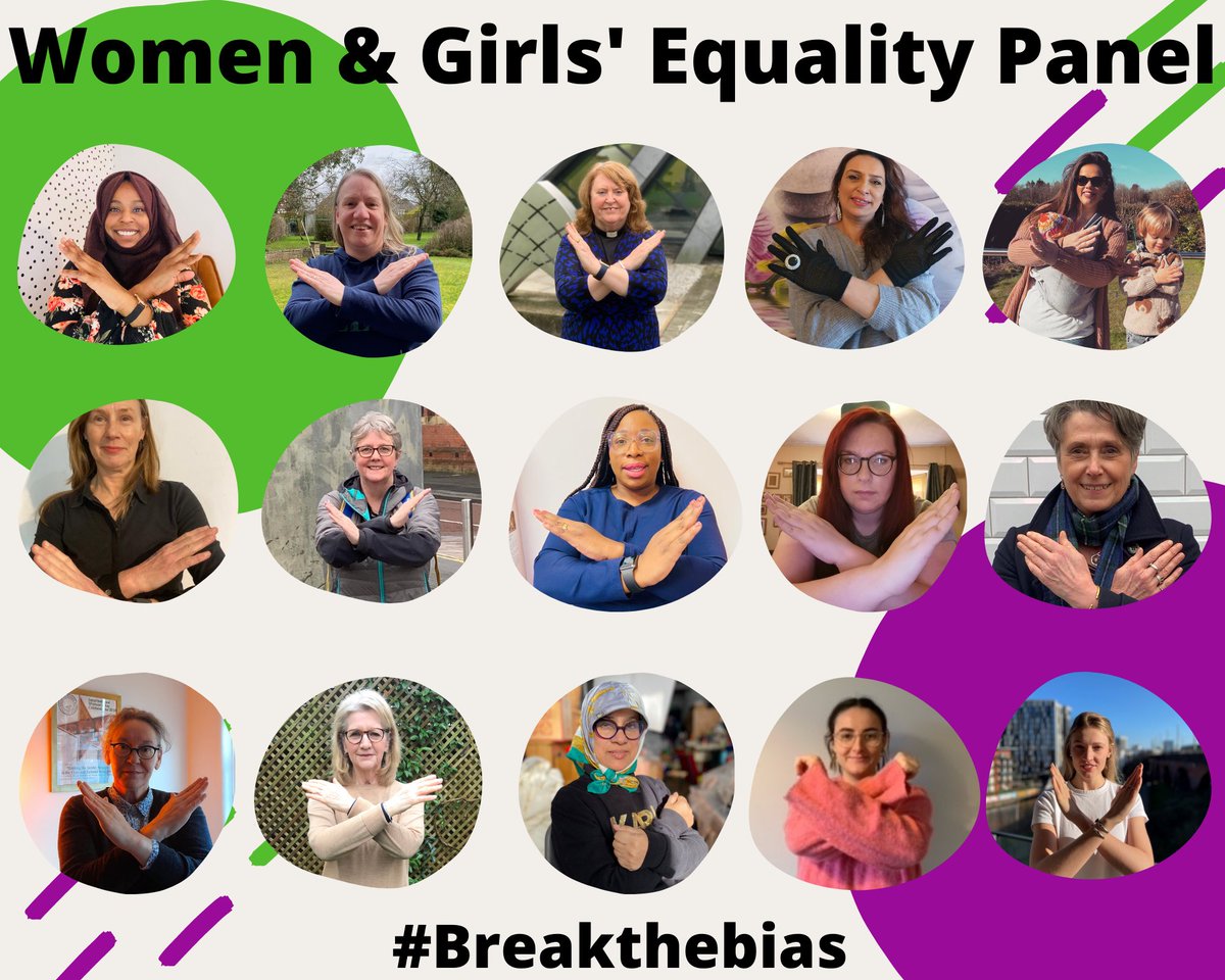GM4Women2028's tweet photo. Happy International Women’s Day from the Women &amp; Girls’ Equality Panel 💚🤍💜
The panel members #BreakTheBias in GM by striving towards women &amp; girls in their full diversity, having equal opportunities to start well, live well and age well.

How are you breaking the bias?
#IWD https://t.co/z6lg4InVqi