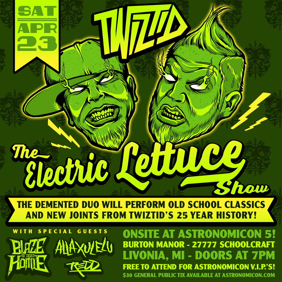 The Electric Lettuce Show goes down Saturday April 23rd on site @AstronomiconMI 5 🚀 Catch @tweetmesohard performing old school and new tracks 💨 With special guests @blazeyadead1 , @allaxulelu and @rapperredd !!! Grab your tickets at astronomicon.com