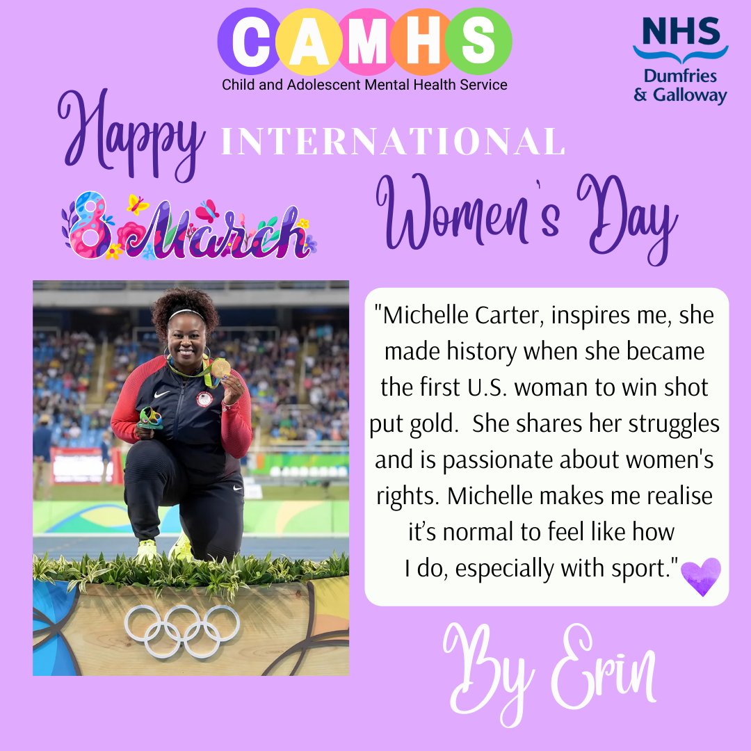 CAMHS_DG_NHS's tweet photo. Who inspires me... by Rhianna and Erin, two members of our CAMHS Young People's Mental Health Forum - Happy International Women's Day #IWD2022 #BreakTheBias #HappyWomensDay @CAMHSNetwork @YesDumfries @DGNHS @DG_Improvers https://t.co/rz2GLUJjfx