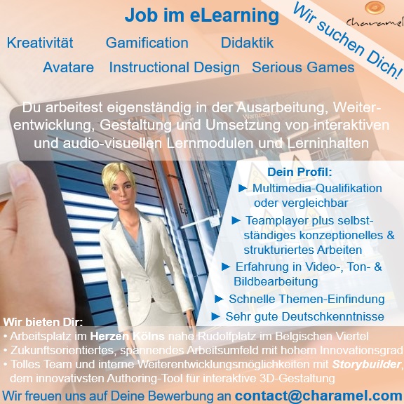Charamel's tweet photo. #Charamel sucht #Werkstudent / #Werkstudentin für #eLearning / #InstructionalDesign - Du begeisterst dich für moderne #Lernformen &amp; #Didaktik, bist #kreativ &amp; hast Erfahrung in #Bildbearbeitung? Jetzt #bewerben:

https://t.co/pFnPvyArI9

#stellefrei #hiring #gamification #3D #job https://t.co/Nl1qIjv35C