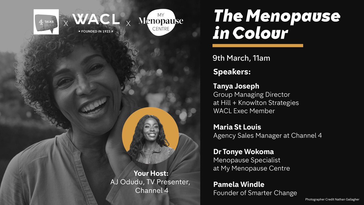 Channel4_Sales's tweet photo. Join us tomorrow at our latest #4Talk: The Menopause in Colour
The #Menopause has fast become one of the most topical issues facing businesses today. The impact it has on talent and mental health can no longer be underestimated.
https://t.co/vf6OVzEJy8
#IWD2022 #webinar https://t.co/IOmrK6GWG7