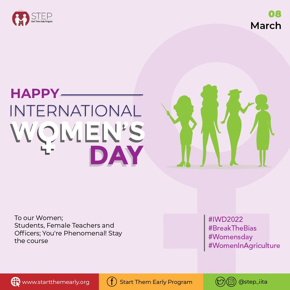 step_iita's tweet photo. When women are empowered, the entire society grows. We join the world to celebrate the women around the world for their effort in building a platform for a sustainable future. 
Happy #InternationalWomensDay 

@IITA_CGIAR @IITAYOUTHAGRIP @unwomenafrica https://t.co/08cGLJ9koR
