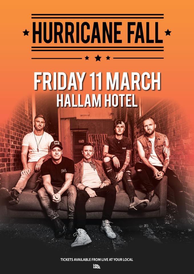 Kezza07K's tweet photo. Catch @HurricaneFall1 live at Hallam Hotel this Friday night!! Get you tixs at the link below and support live music🎶🎶🎹🎤🎼 https://t.co/UbR1negdKj https://t.co/L3q1WWm7CQ