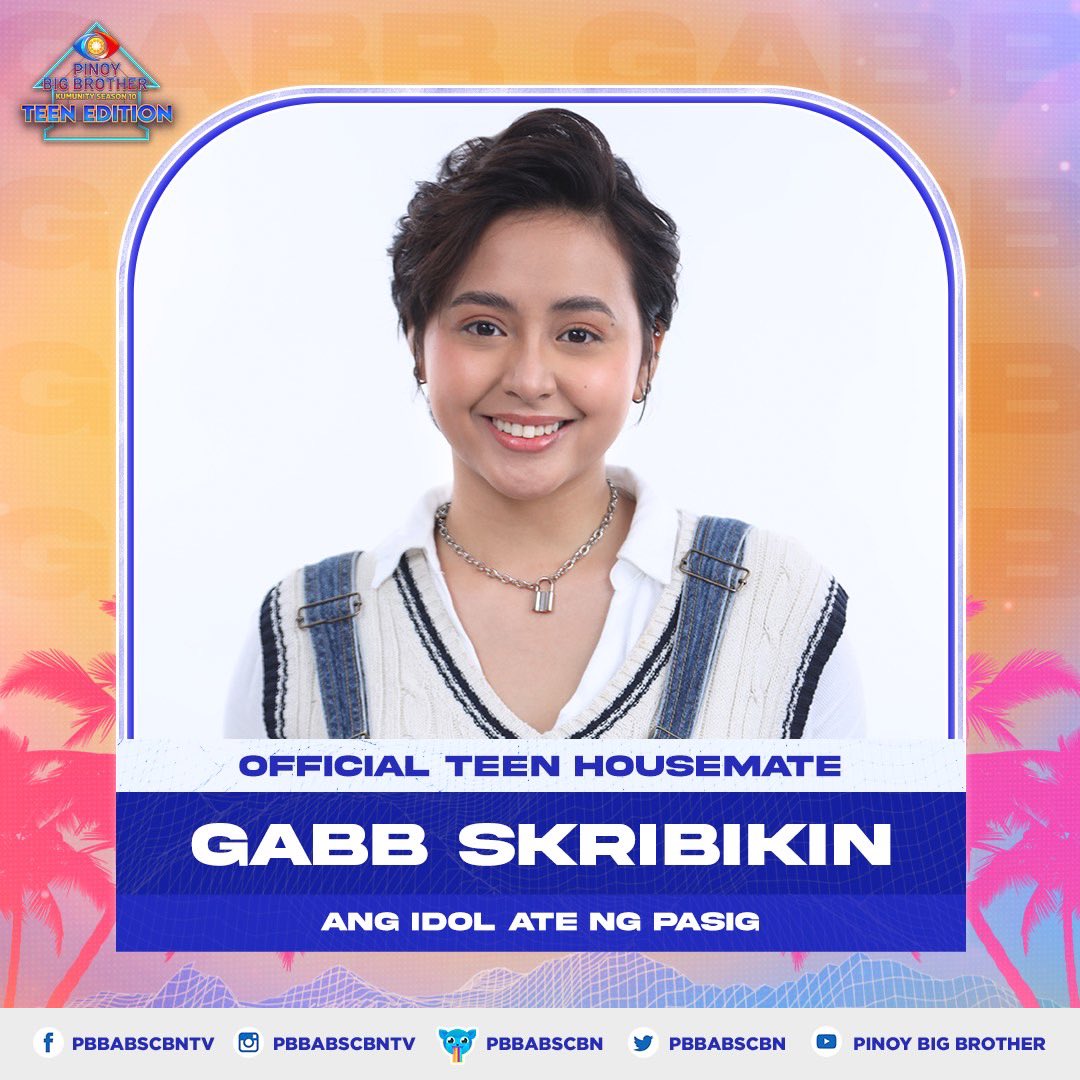 PBBabscbn's tweet photo. Mga Kapamilya, ang 4th Official Teen Housemate ni Big Brother! Ang Idol Ate ng Pasig, Gab Skribikin! #PBBKumuTeens https://t.co/649m2MoMk0 https://t.co/MAP7euJGxq