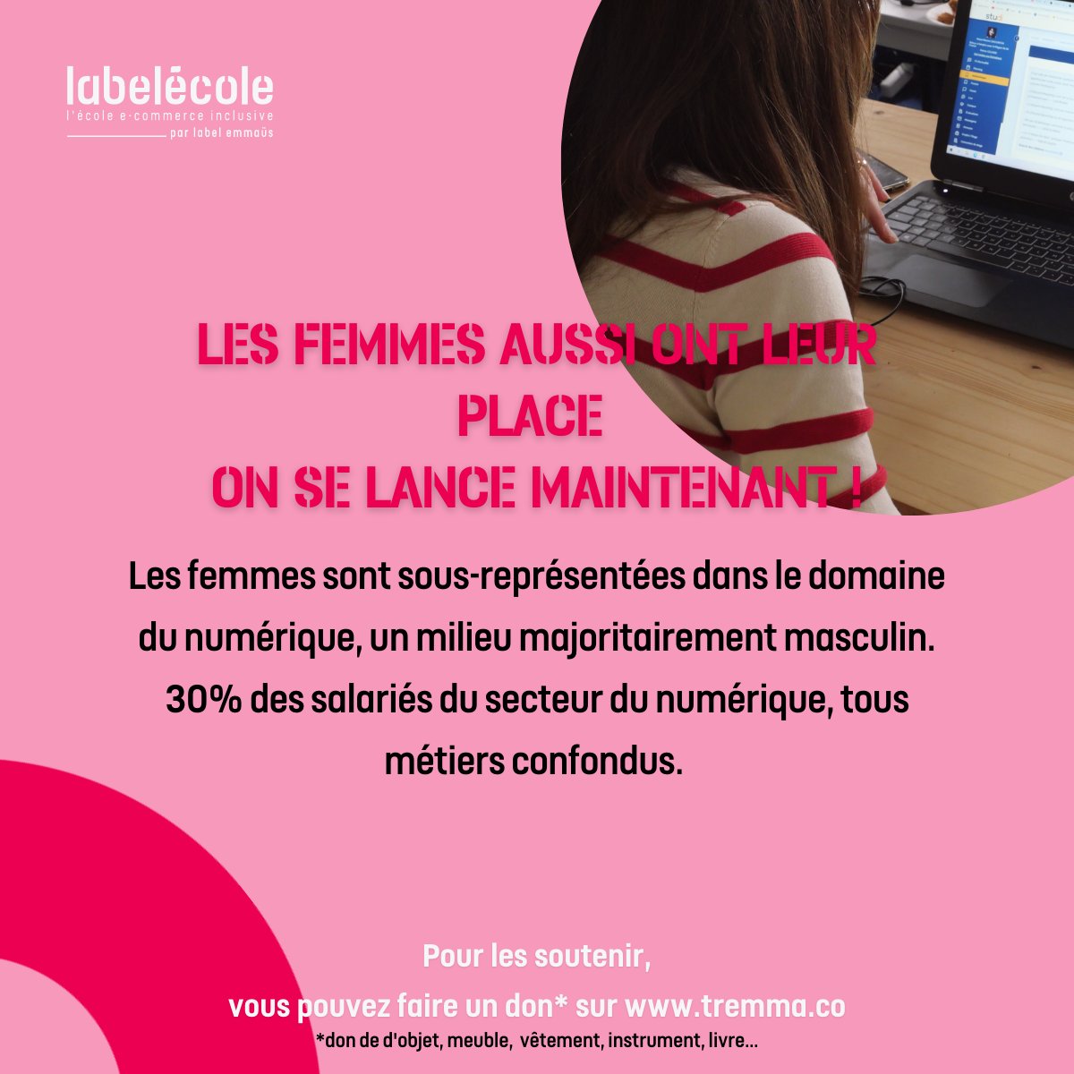 Les femmes sont encore peu représentées dans les métiers du numérique.
À <a href="/EcoleLabel/">Label Ecole</a>, 55% sont des apprenantes. Soutenez leur projet de plateforme e-learning pour que plus de femmes puissent être formées.

Faites un don ici : loom.ly/mQoyz1c
 #solidaire #droitdesfemmes