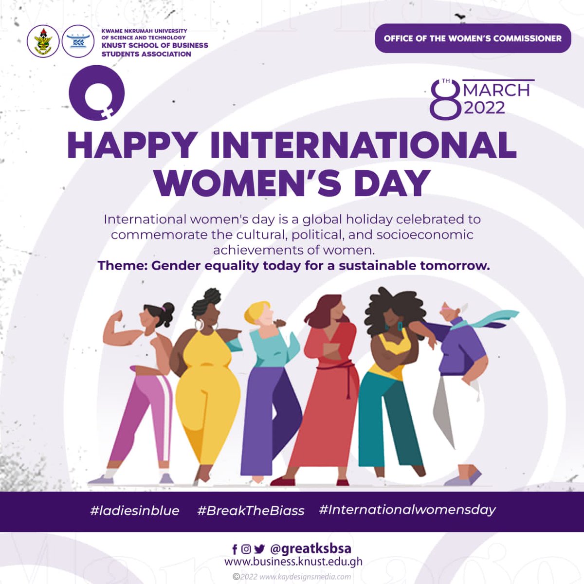 Happy International women's day to all women in the world.
Today we celebrate all women in their achievements in all spheres of life. <a href="/GreatKsbsa/">KNUST School of Business Students’ Association</a> <a href="/wocom_knust/">KNUST SRC Women’s Commission</a> <a href="/adwoa_dela/">Dela🤎</a> <a href="/lnugsknust/">NUGS KNUST</a> <a href="/CelestinaAgyem2/">Celestina Agyemang</a> <a href="/andy_derek1/">Derek, CA, MSc.</a>