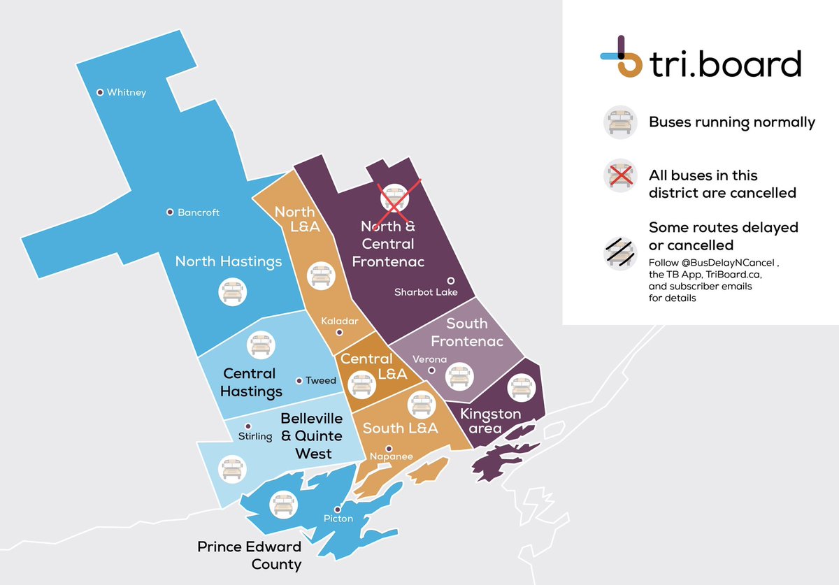 March 8,2022 : Overnight  snowfall and challenges with municipal road clearing have caused caused bus cancelations for <a href="/GREC_LDSB/">Granite Ridge</a> <a href="/LOLPS_LDSB/">Land O' Lakes P.S.</a> <a href="/Clarendon_LDSB/">Clarendon Central PS</a> <a href="/alcdsb_jams/">St. James Major Catholic School</a> and some bus transfers to <a href="/LoughPS_LDSB/">Loughborough Public School</a> See Triboard.ca , App , <a href="/BusDelayNCancel/">Tri-Board</a> for details