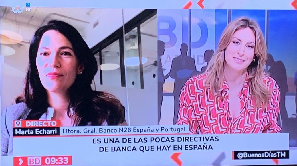 Interesante intervención de <a href="/marta_echarri/">Marta Echarri</a>, Directora General en España y Portugal de <a href="/n26es/">N26 España</a> en <a href="/BuenosDiasTM/">Buenos Días Madrid</a>. Marta ha reivindicando la importancia del liderazgo de la mujer en puestos de dirección.
¡Desde MARCO os deseamos un Feliz Día de la Mujer! #Diadelamujer #WomensDay