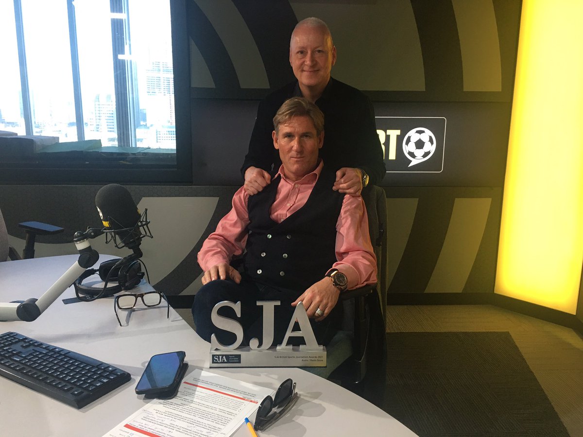 JimWhite's tweet photo. Yay! Best Audio/Radio Show! Here at @talkSPORT, the man @Sjopinion10 and I are thrilled! 📻 https://t.co/fvkGpUTXX3