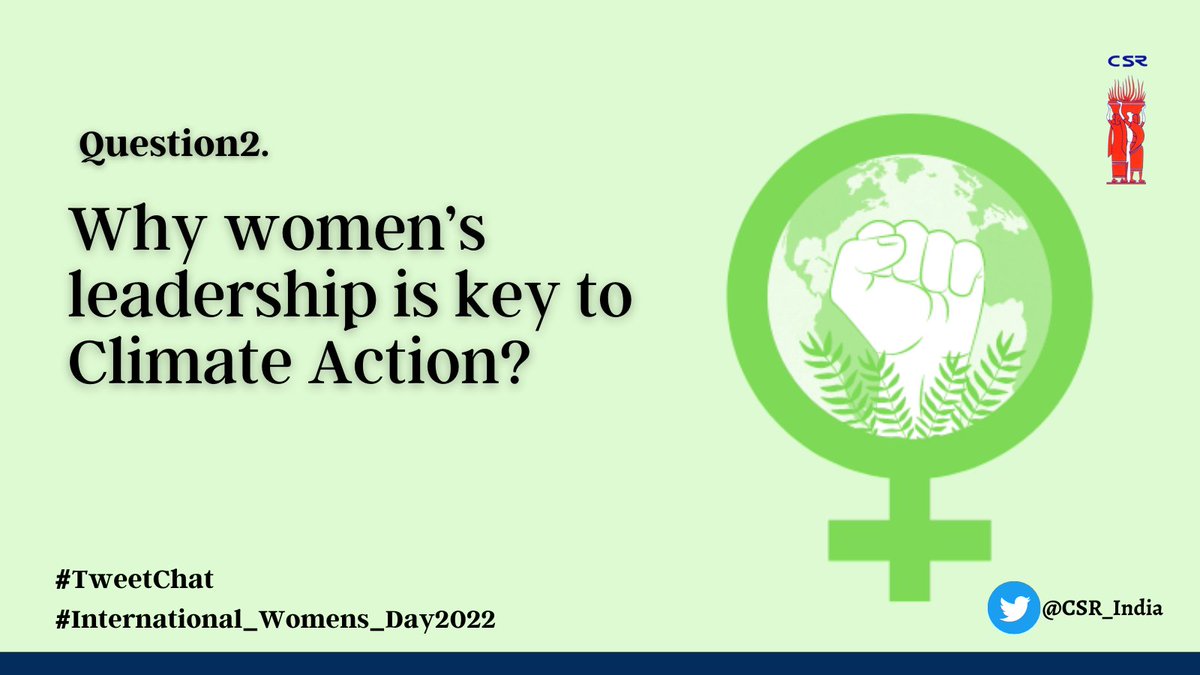 CSR_India's tweet photo. 'Q2. Why women's #leadership is key to #ClimateAction?'
@NCWIndia @MinistryWCD
#CSR_India #CareForClimate #ClimateActionNow #ClimateCrisis #IWD2022 #WomenLeaders https://t.co/ISDC1sE4iW