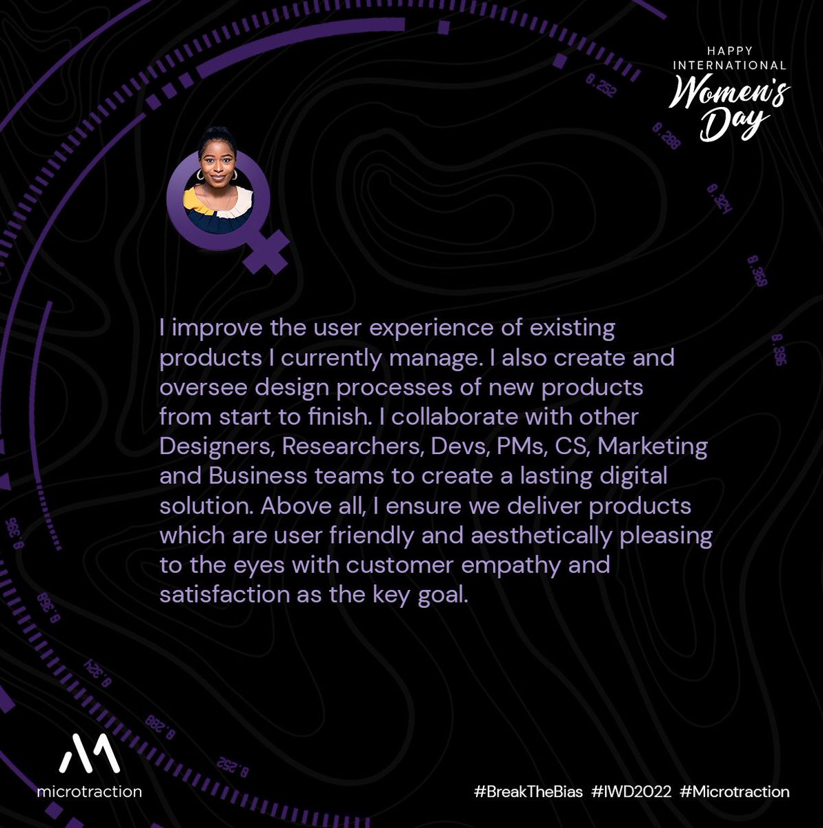 microtraction's tweet photo. Meet @Jaydeecute, Product Designer @PatriciaSwitch 🚀

#BreakTheBias #IWD2022 #Microtraction https://t.co/7zzQ4ukLxo
