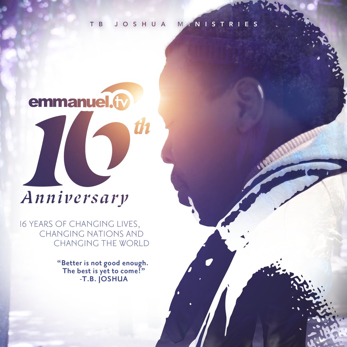 SCOANTBJoshua's tweet photo. HAPPY 16TH ANNIVERSARY, EMMANUEL TV!
Good Morning and Win Today! 

Today, it is exactly sixteen years ago since Emmanuel TV emerged with the vision of changing lives, changing nations and changing the  world through the message of Jesus Christ. https://t.co/5nKE7ETYXj