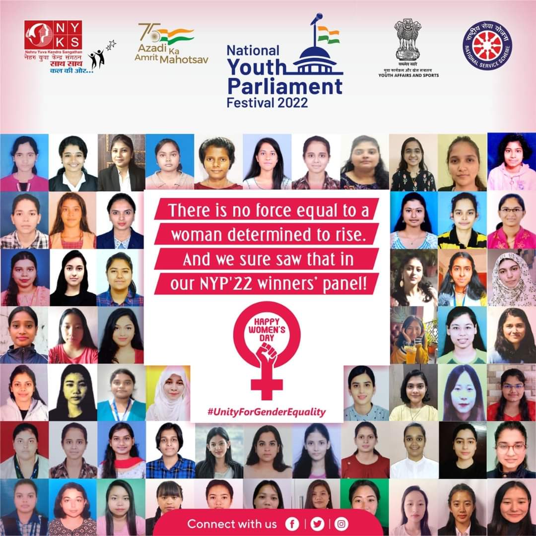 NssSeema's tweet photo. We feel a sense of pride and honour as we introduce to you the girl power that has made it to the #NYFP2022 finals with their fighting spirit.
#InternationalWomenDay #UnityForGenderEquality #WomensDay #women #WomensRightsAreHumanRights #womenpower #trending https://t.co/VekR0MkrsF