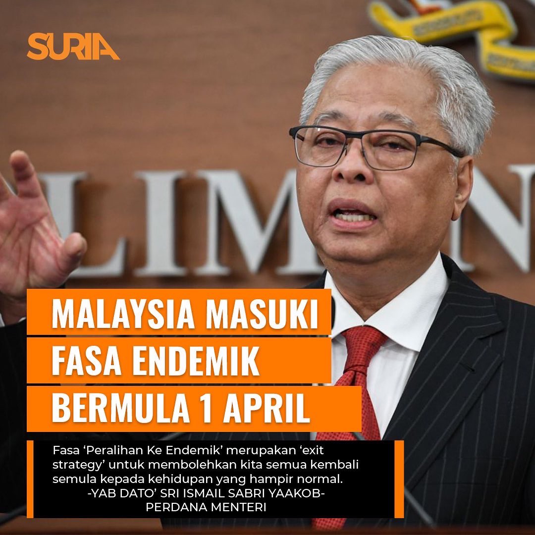suria_malaysia's tweet photo. “Fasa ini adalah fasa sementara sebelum negara ke fasa endemik sepenuhnya yang mana ia tertakluk kepada pengumuman Pertubuhan Kesihatan Sedunia WHO” - kata @ismailsabri60 pada sidang media parlimen petang ini
 10 SOP dikuatkuasakan dalam peralihan Fasa endemik” 
#suriamalaysia https://t.co/YkVFnKMQ4U