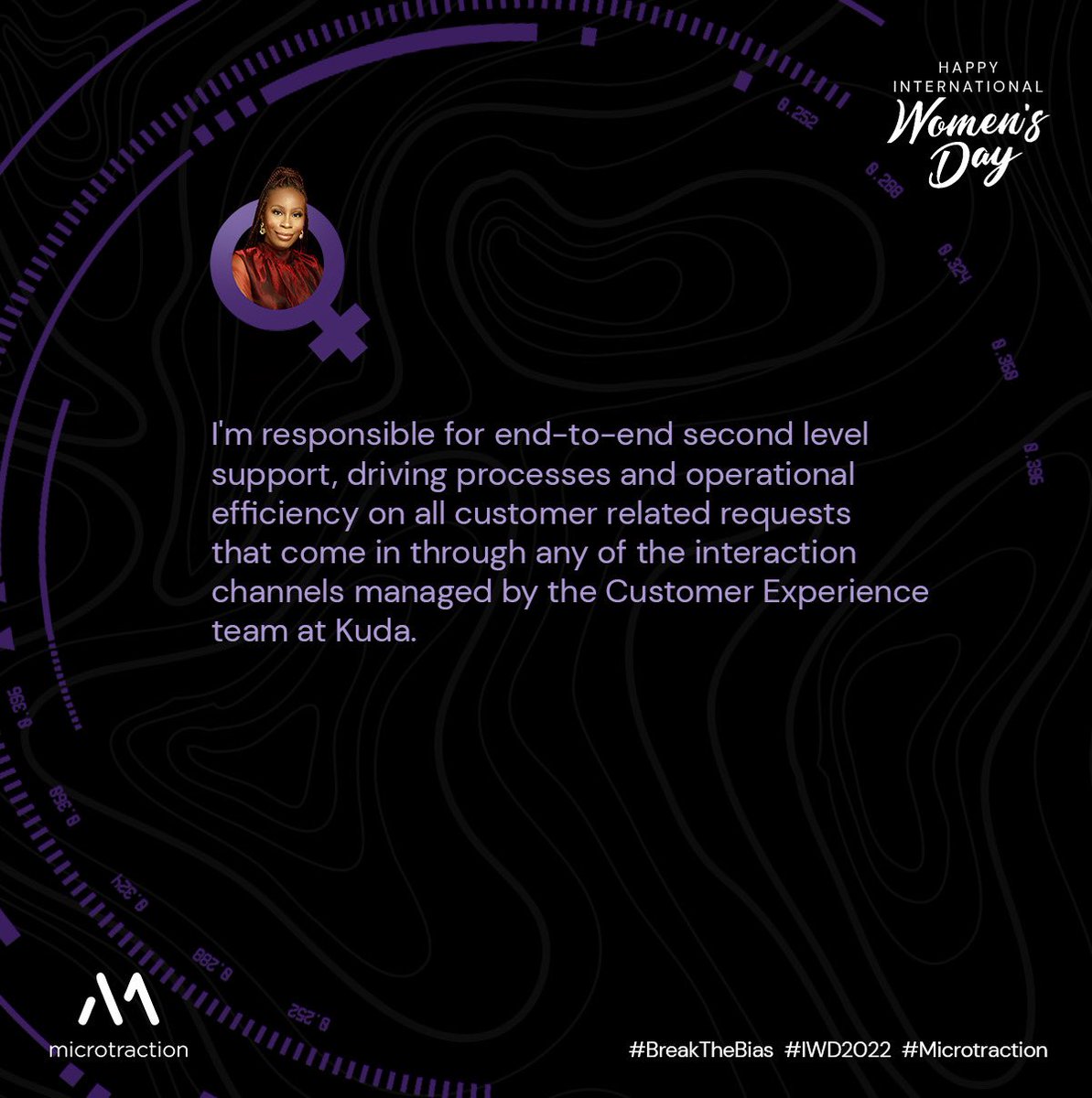 microtraction's tweet photo. Meet @jstnorah, Head of CX Operations @kudabank 🚀

#BreakTheBias #IWD2022 #Microtraction https://t.co/elmiUHeS6n
