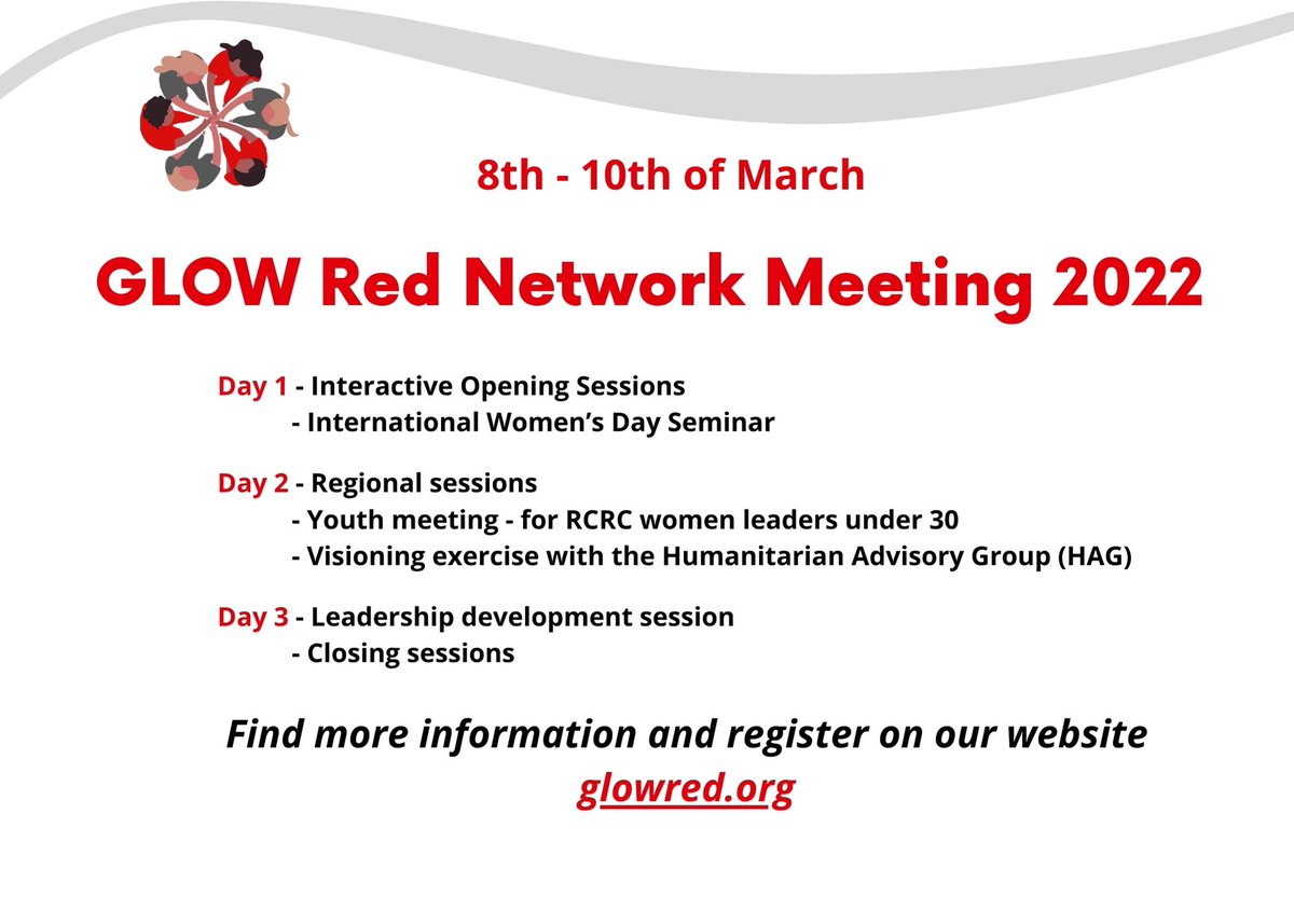We just kicked off our annual network meeting! 
Find more information and register for the remaining sessions on our website glowred.org

#womeninleadership #diverseleadership #genderequality #redcross #redcrescent #ICRC 
#ifrc #internationalwomensday #GLOWRed