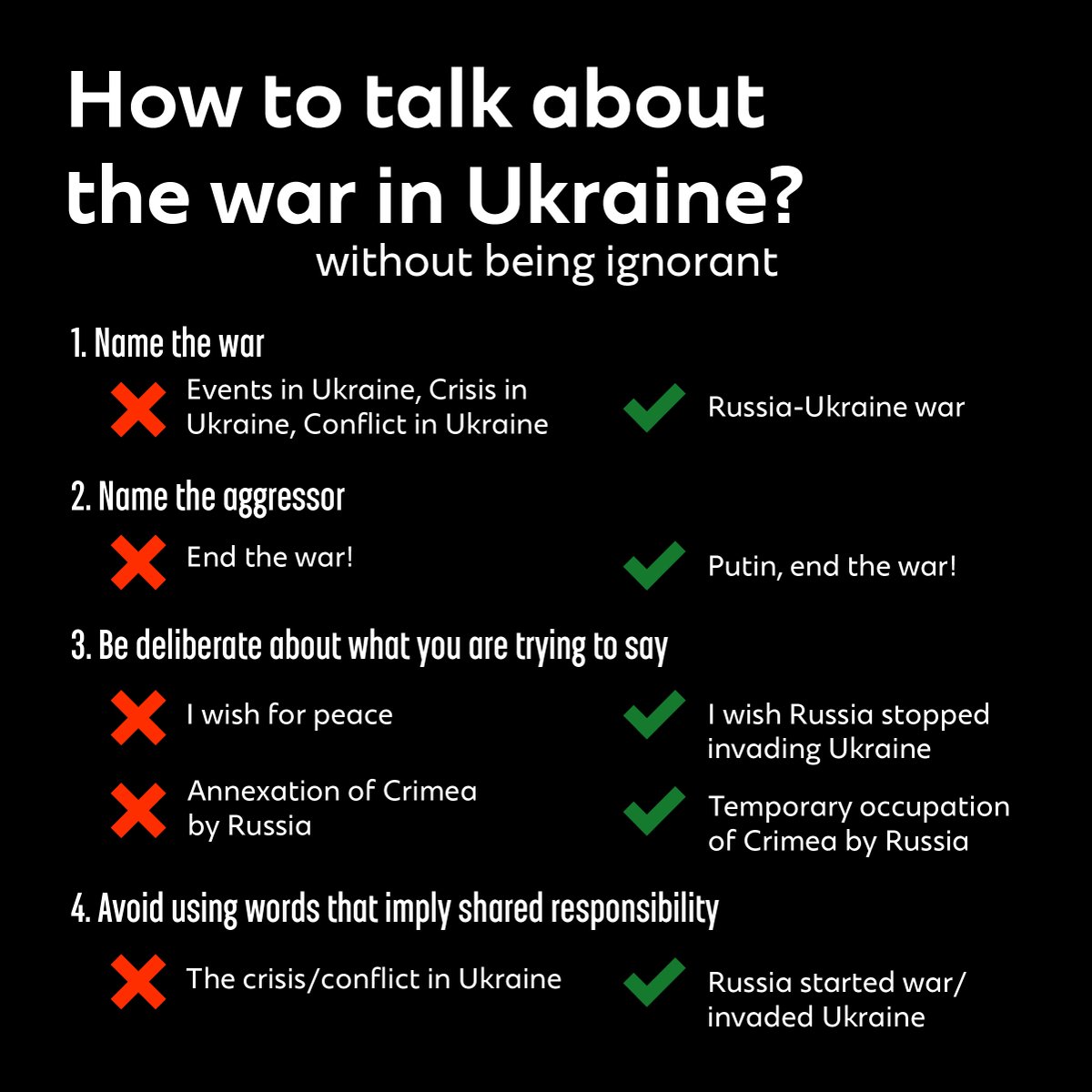 UA_Institute's tweet image. Language matters!
Here is a short information on how to talk about the war in Ukraine so that you can be heard. This guide describes how to properly communicate the full scale war that Russia launched against Ukraine on February 24, 2022.