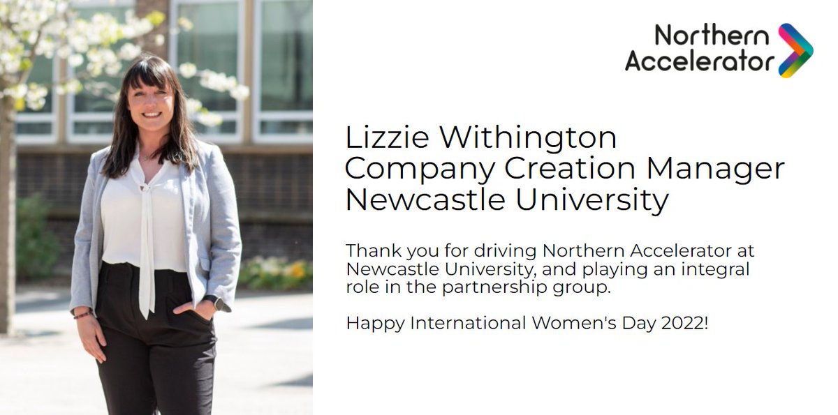 Northern_Acc's tweet photo. 1/6 This #InternationalWomensDay we're shining a spotlight on some of the women behind the scenes at #NorthernAccelerator and our partner universities
Happy #InternationalWomensDay2022 Lizzie Withington @UniofNewcastle
https://t.co/QVTC0nRdM7 https://t.co/7Z8qdqElxa