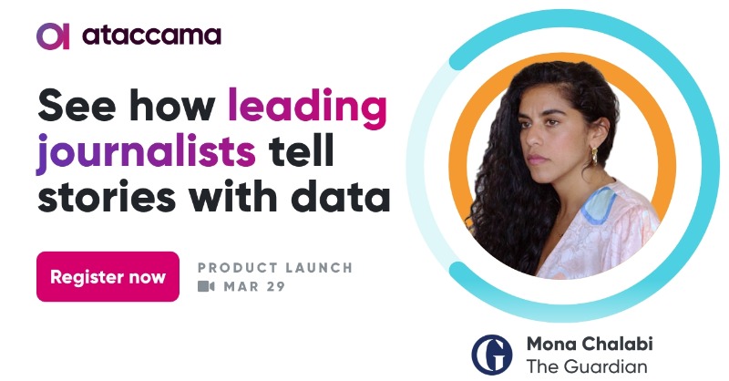 ataccama's tweet photo. Your organization can use data to tell stories. Don’t miss sessions with journalists from the Guardian and the Financial Times about how they tell stories with data. Join the product launch of our new data visualization tool.
